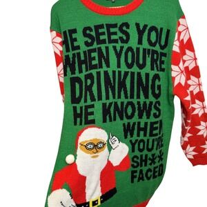 Ugly Christmas Sweater Mens 2XL Santa Drinking Funny Holiday Party Festive